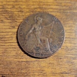 Vintage 1913 British One Penny Coin